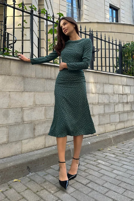 Overstock Sale Godet Silhouette Long Sleeve Midi Dress