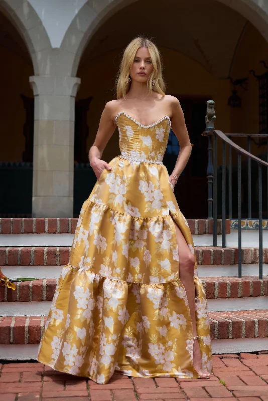 Midnight Sale The Vivian Dress in Gold Baroque Floral