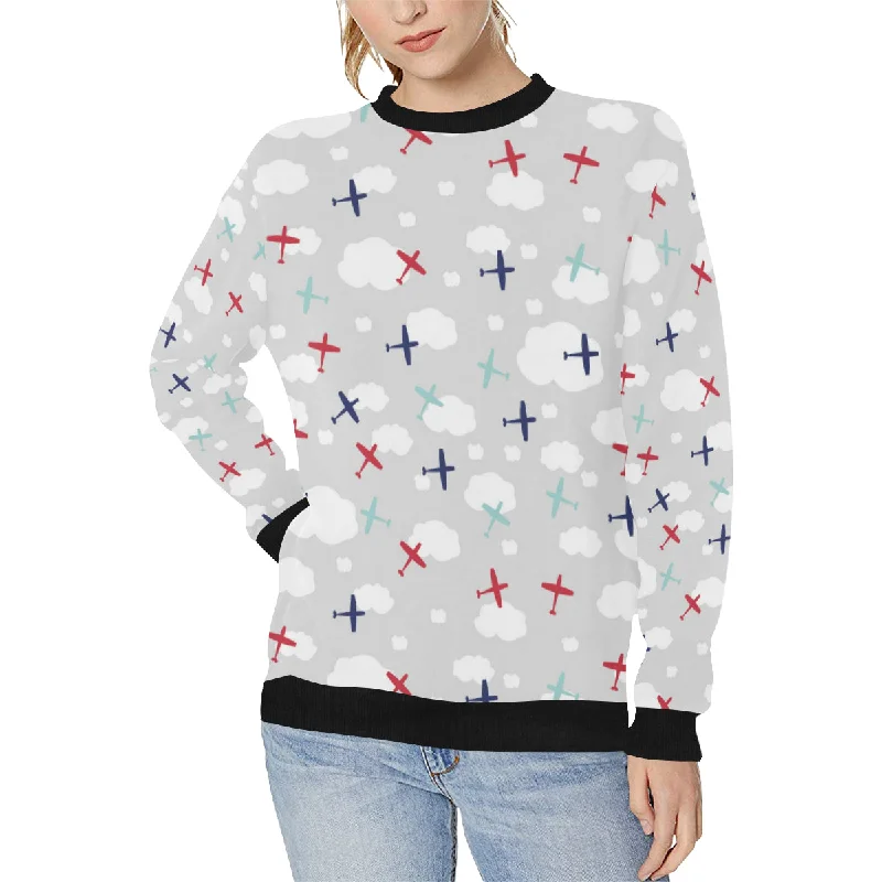 Closeout Airplane cloud grey background Women's Crew Neck Sweatshirt
