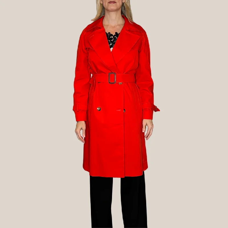 Double Breasted Cotton Trench Coat - Red