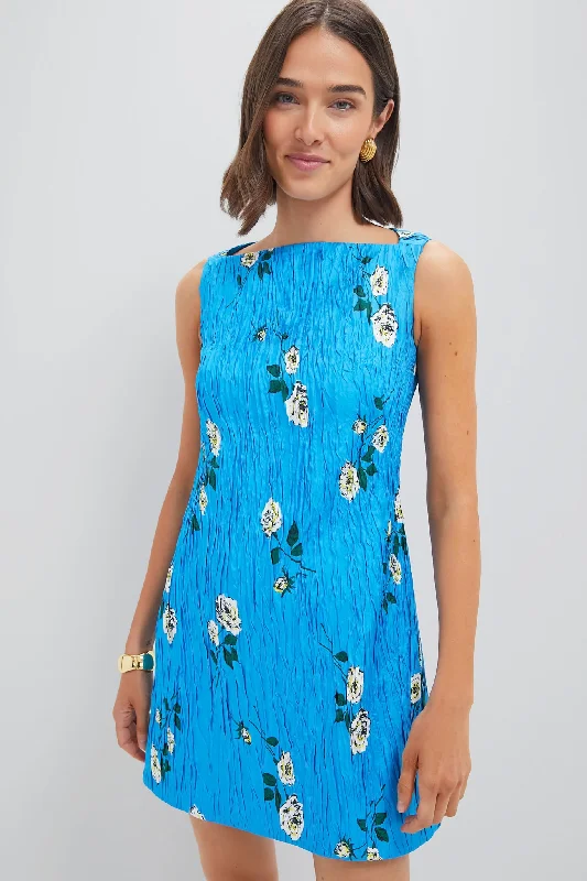 Exclusive Savings Rose Stems on Electric Blue Fifer Mini Dress