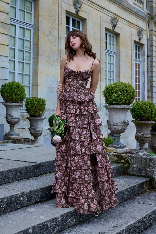 Flash Sale The Josephine Dress in Chocolate Peony Print