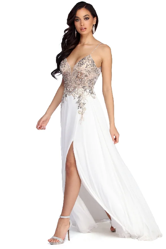 Emeline Beaded Mesh & Chiffon Dress