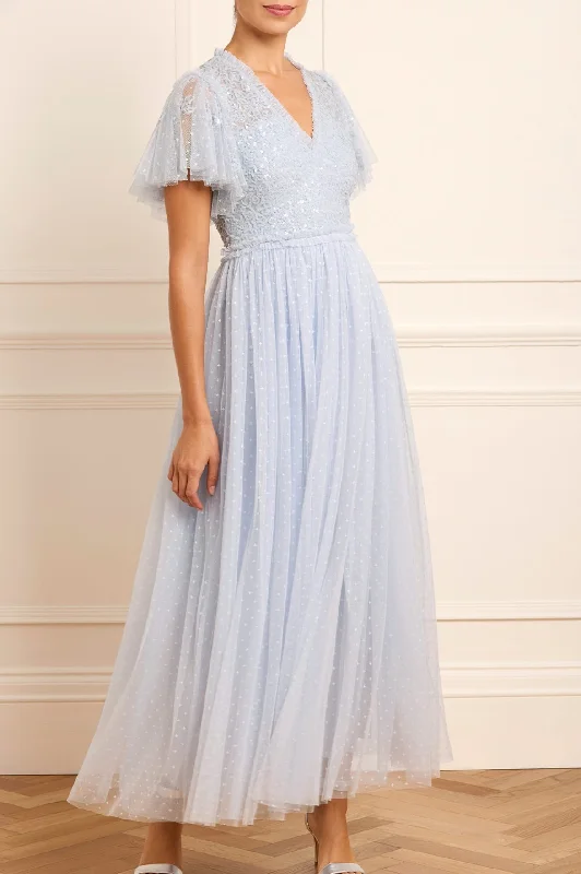 Special Buy Floral Lace Bodice V-Neck Ankle Gown