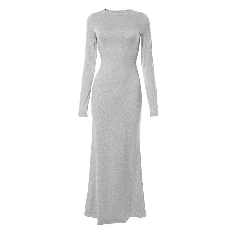 Savings Bonanza BerryBetty - Solid long sleeve crewneck maxi dress