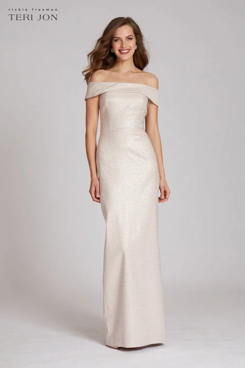 Referral Discount Jacquard Off The Shoulder Column Gown