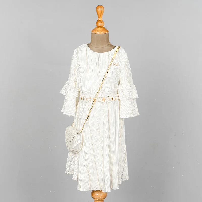Discount Deals Cream Bell Sleeves Girls Midi