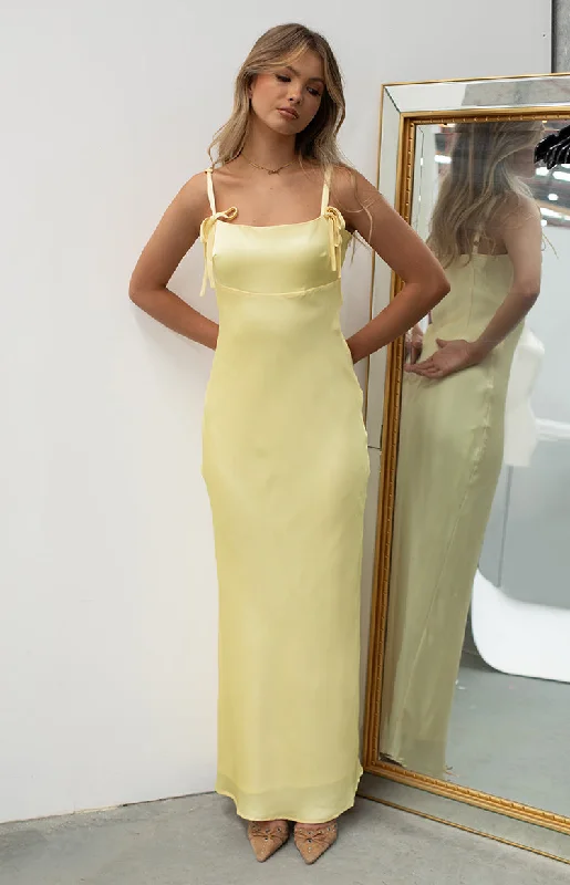 Online Only Zya Yellow Satin Maxi Dress