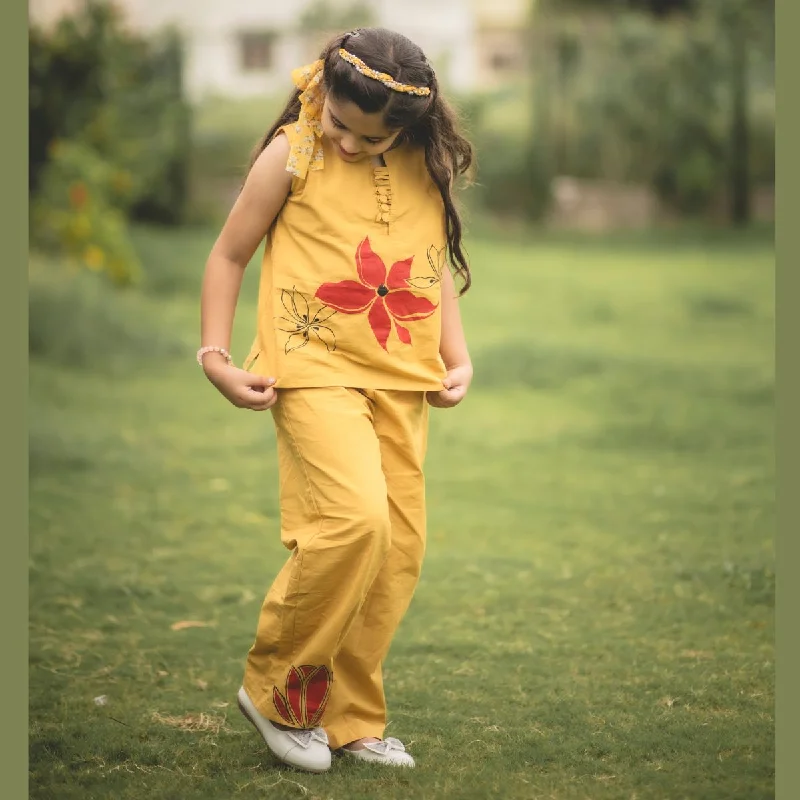 Savings Galore Mustard Flower Print Girls Co-Ord Set