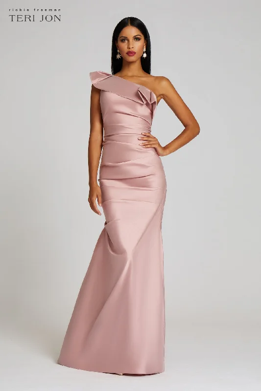 Big Discounts One Shoulder Pleat Draped Stretch Taffeta Gown