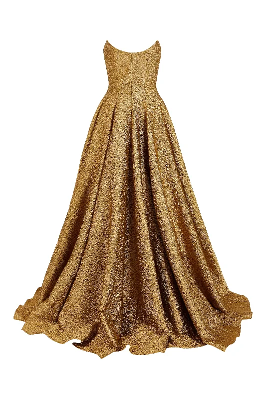 Special Price Laila Gold Brocade Strapless Gown