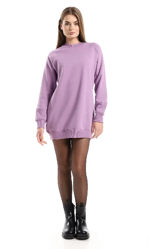 O155702 Slip On Plain Lilac Cotton Long Sweatshirt