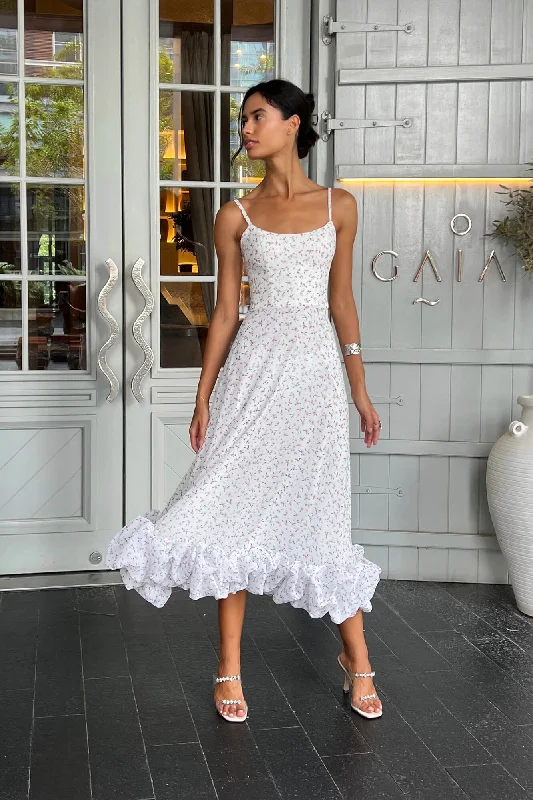 Hurry In Floral Flounce Bustier Midi Dress