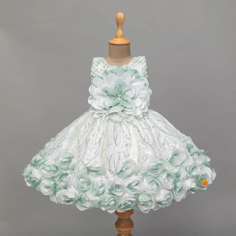 Savings Event Flower Pattern Green Girls Frock