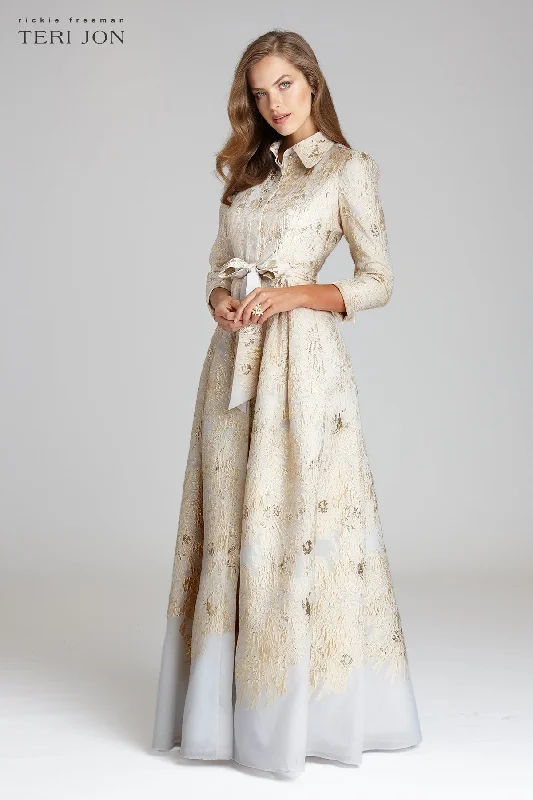 Massive Deals Metallic Shirt Waist Organza Gown