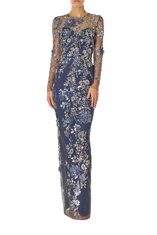 YEAR-End Sale Long Sleeve Illusion Sequin Gown