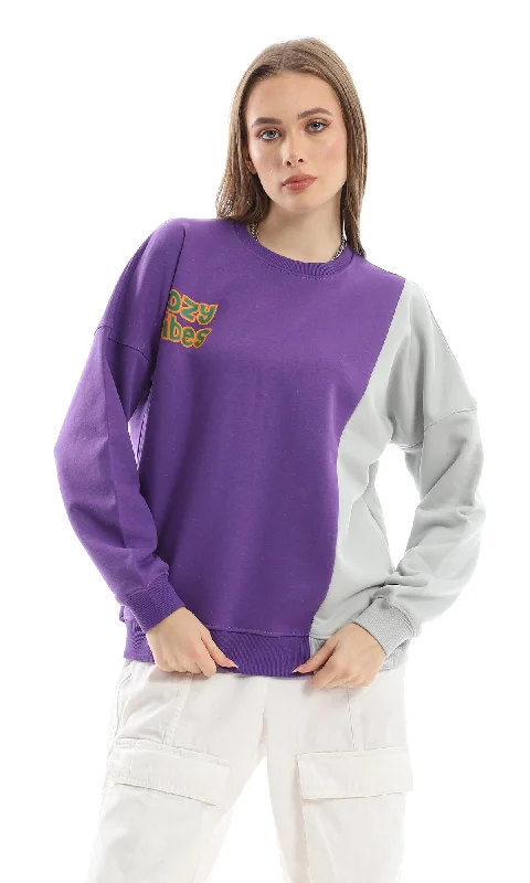 O153496 "Normalize Loving Yourself" Printed Purple Oversized Sweatshirt