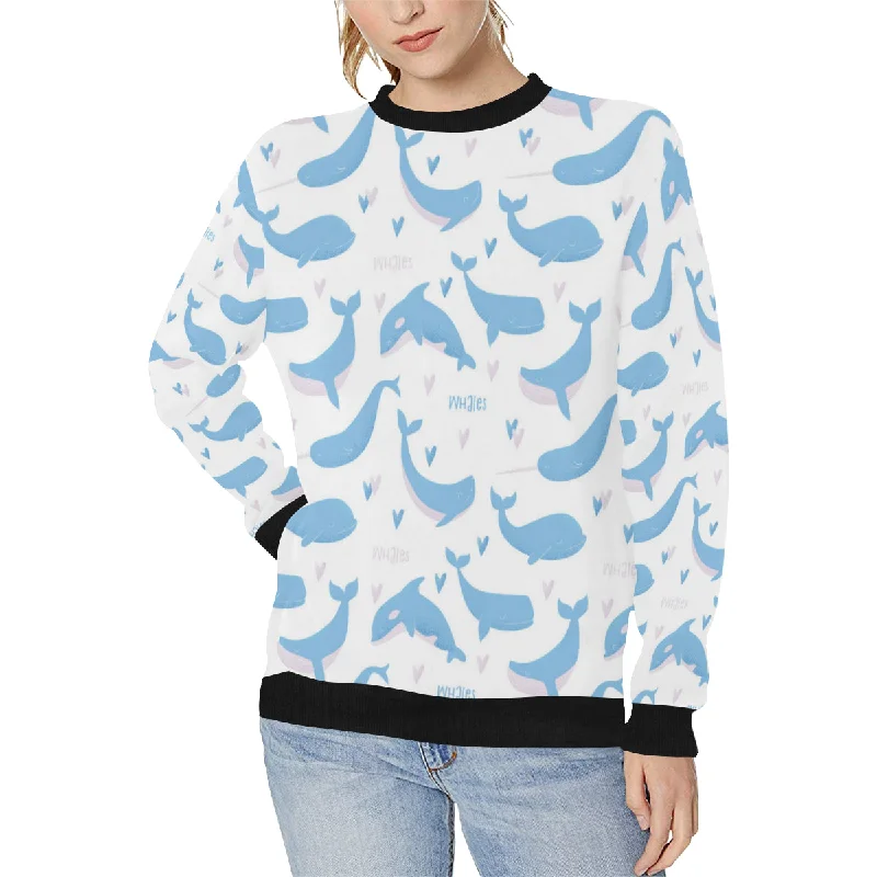 Massive Deals Blue whale pattern Women's Crew Neck Sweatshirt