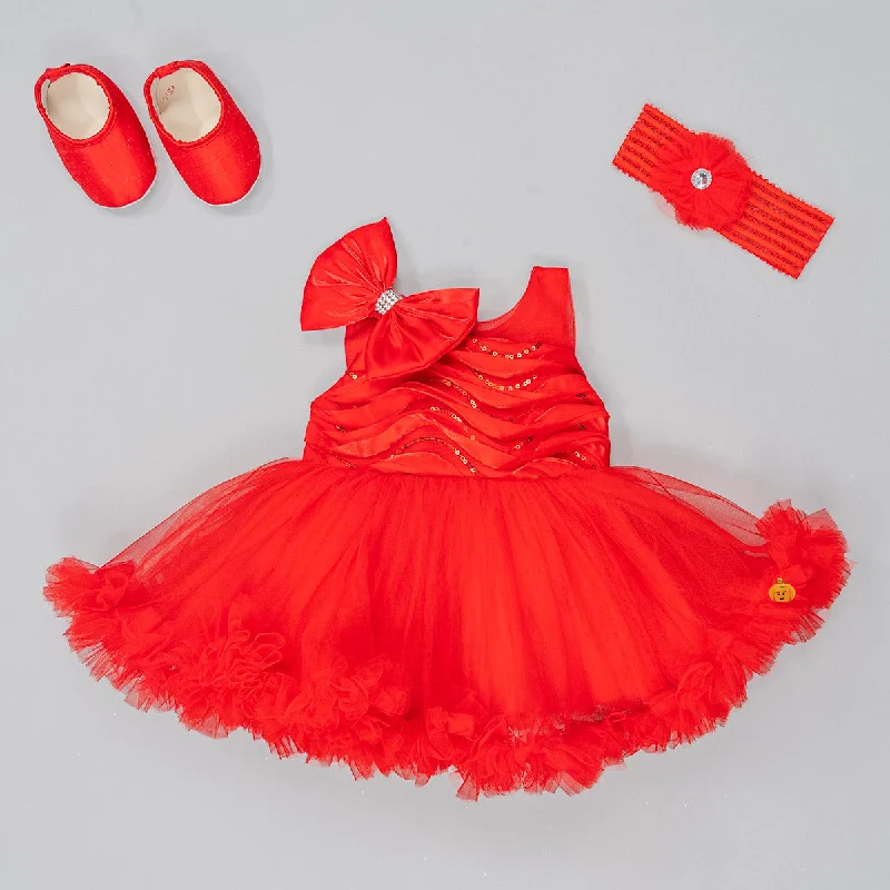 Season Finale Sale Red & Rani Bow Design Baby Frock