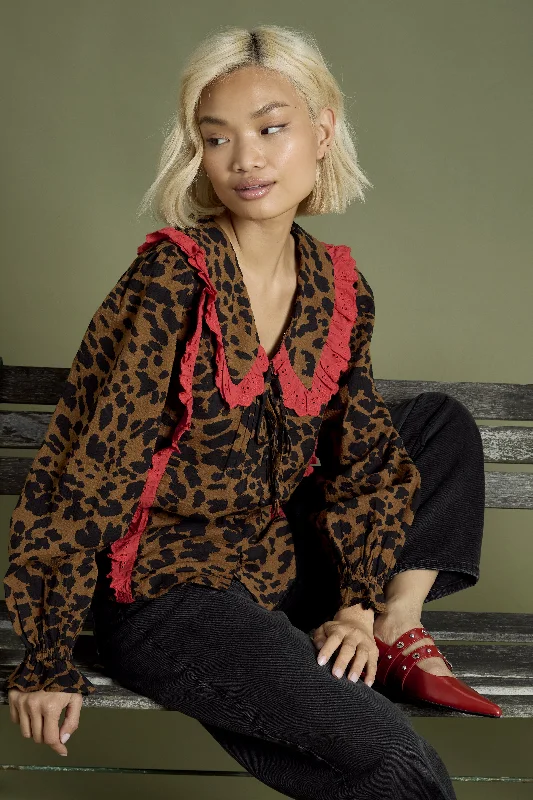 Massive Deals Blake Layered Collar Bow-Front Blouse in leopard