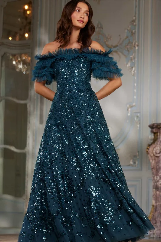 Holiday Sale Sequin Wreath Off-Shoulder Gown
