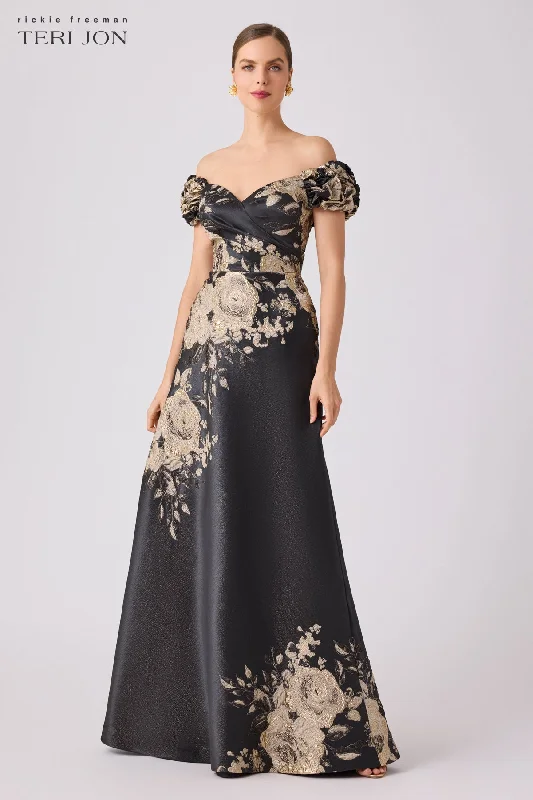 Exclusive Savings Formal Metallic Jacquard Floral Evening Gown