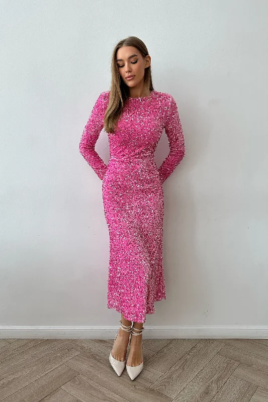Mega Deal Sequin Decorated Velvet Long Sleeve Midi Dress