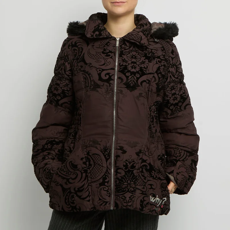 Price Reduction Desigual Embroidery Puffer Jacket - UK 12