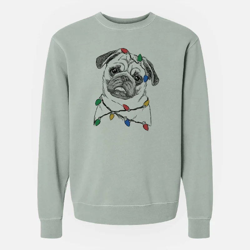 Grand Opening Sale Christmas Lights Macy the Pug - Unisex Pigment Dyed Crew Sweatshirt