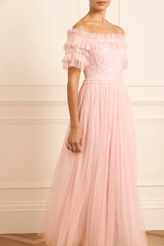 Get It Before It’s Gone Midsummer Lace Bodice Off-Shoulder Ankle Gown