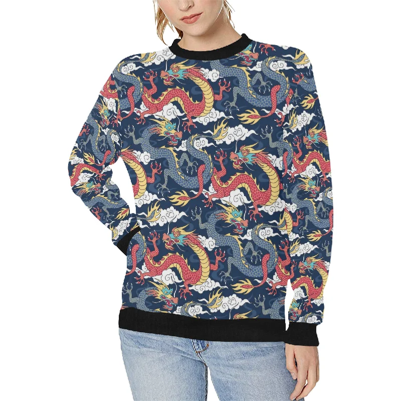 Warehouse Sale Blue red dragon cloud pattern Women's Crew Neck Sweatshirt