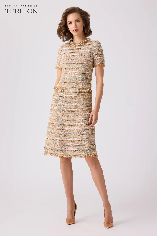 Value Deals Boucle Fringe Trim Daytime Dress