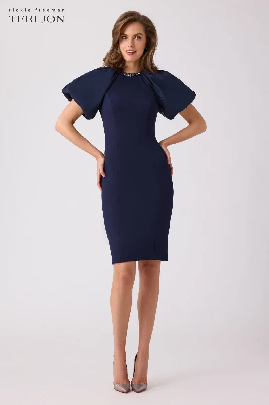 Fantastic Offers Taffeta Puff Sleeve Crepe Sheath Dress