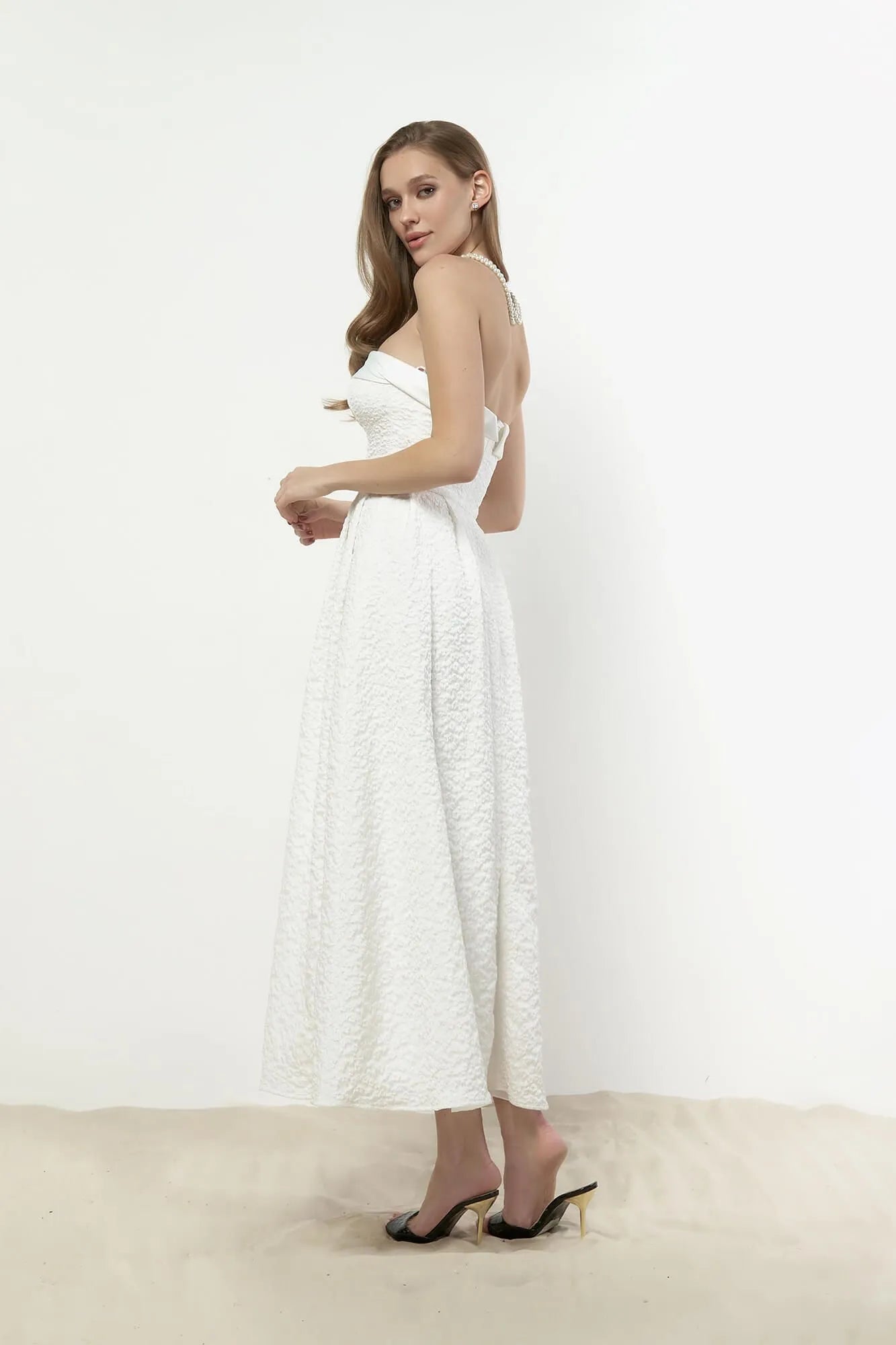 Unbeatable Prices Jacquard Midi Dress with Satin Turn-up
