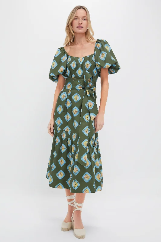 Olive and Aqua Diamond Clary Dress