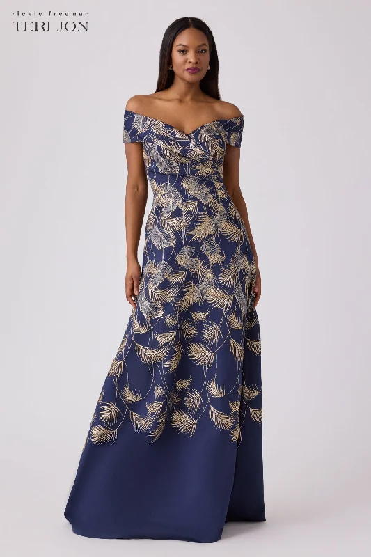 Mega Sale Jacquard Leaf Pattern Gown