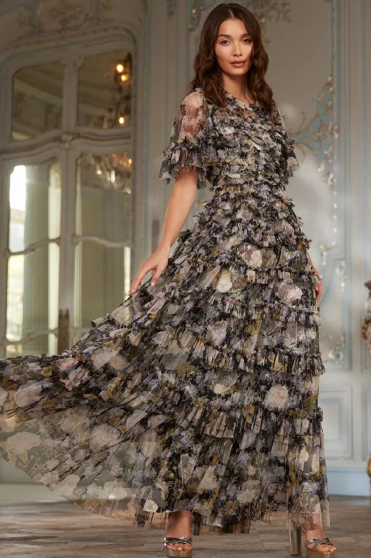 Act Fast Moonlight Petals Round Neck Gown