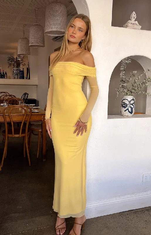 Price Drop Coraline Yellow Long Sleeve Maxi Dress