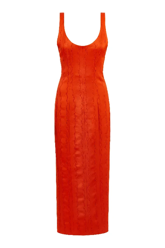 Sneak Peek Sale Sommer Orange Wave Midi Dress