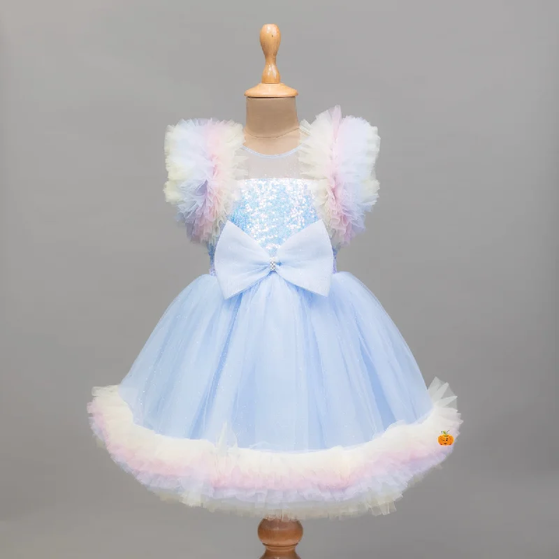 Seasonal Sale Turquoise Frill Bow Girls Frock