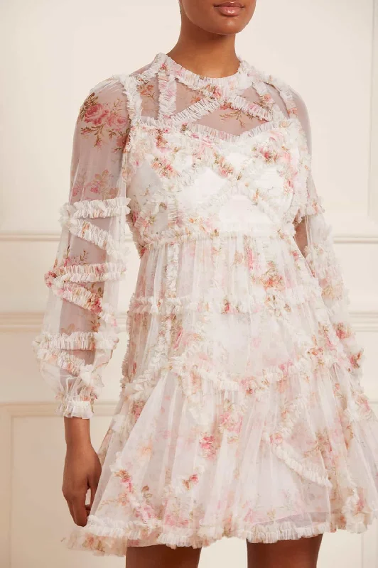Fantastic Offers Trailing Blooms Ruffle Mini Dress