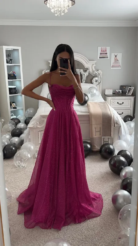 Sale Event FUCHSIA GLITTERY LACE UP BALL GOWN