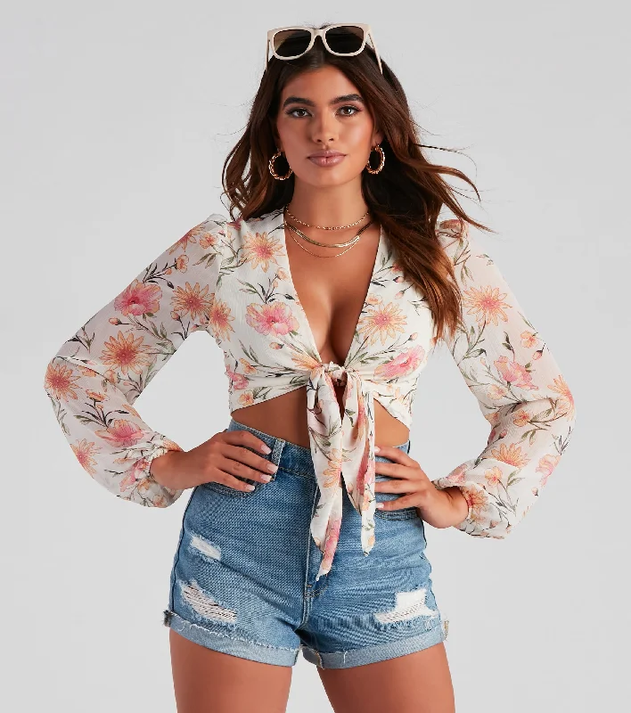 Tie And Wait Floral Chiffon Top