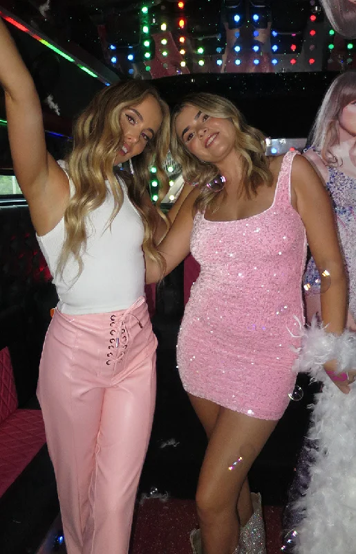 Take Advantage Charming Pink Sequin Mini Dress