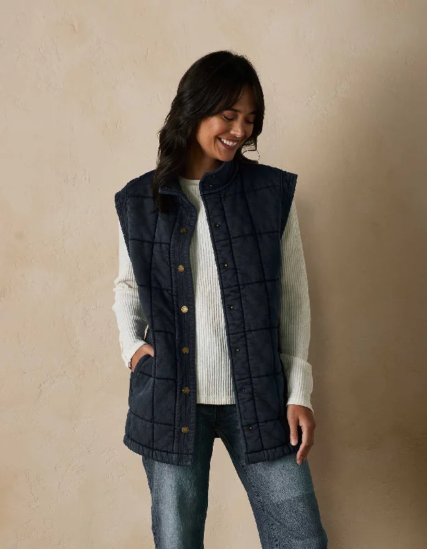 Act Now Jackie Premium Fleece Quilted Vest in Dark Indigo