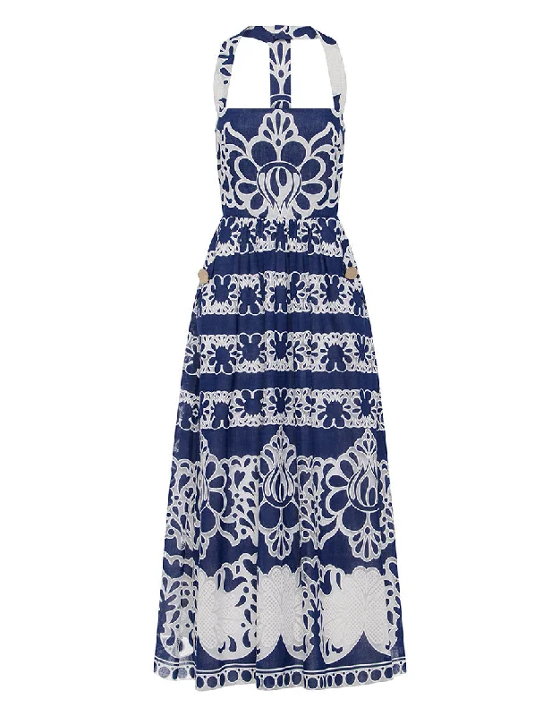 Super Deal Mavaro Denim Midi Dress in Floral Navy