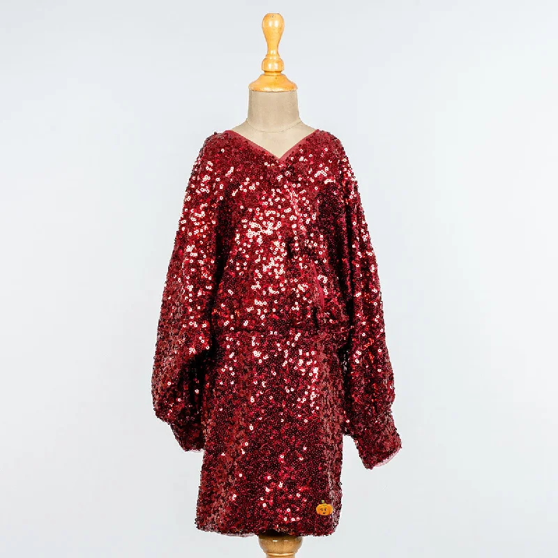 Midnight Madness Maroon Sequin Girls Midi