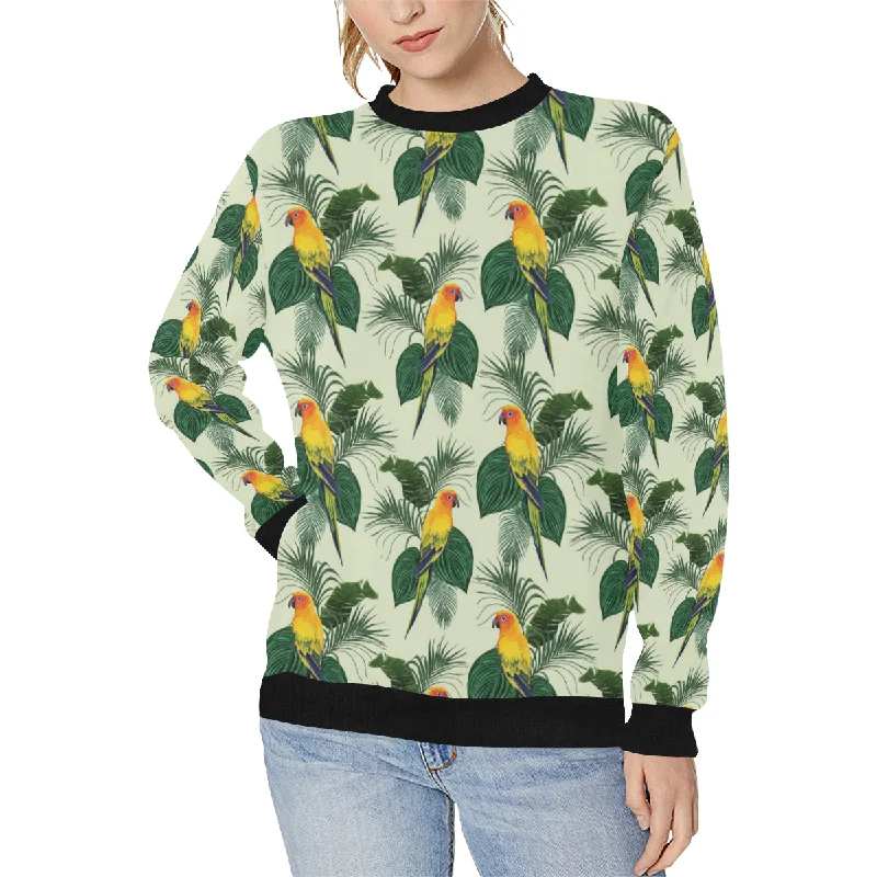 Weekend Deal Beautiful parrot palm leaves pattern Women's Crew Neck Sweatshirt