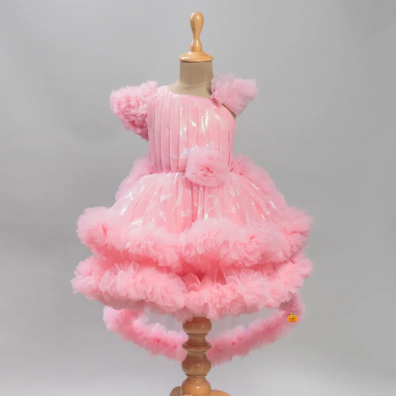 Factory Direct Sale High Low Pattern Net Frock for Girls