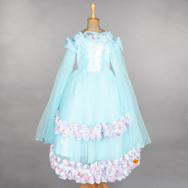 Overstock Sequin Floral Long Net Girls Gown